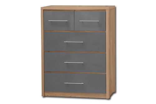 Oak with Grey Gloss Face 5 Draw Wide Chest