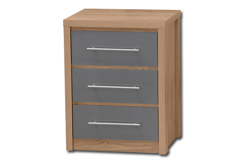 Oak with Grey Gloss Face 3 Draw Bedside Chest