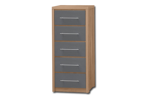 Oak with Grey Gloss Face 5 Draw Slimline Chest